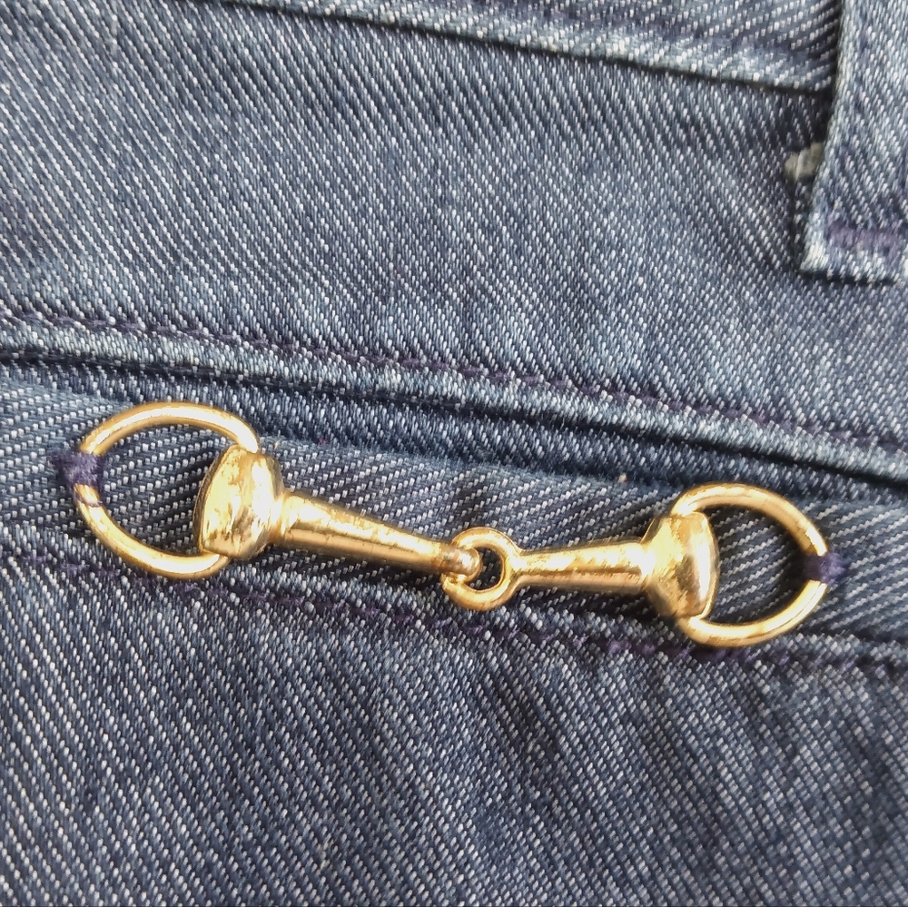 George Denim Midi Skirt gold Chain Accent Knee Length Dark Wash Y2K Pockets 12 - Picture 4 of 11